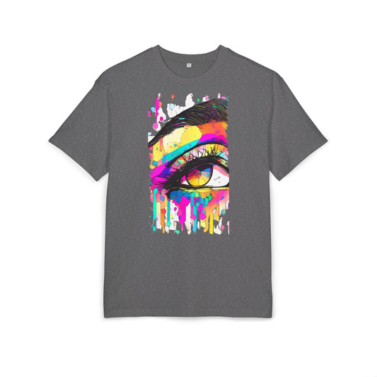 Vibrant Eye Art Oversized Tee, Unisex Heavy Tee for Creative Souls, Art Lovers Gift, Colorful Graphic Shirt, Festival Attire