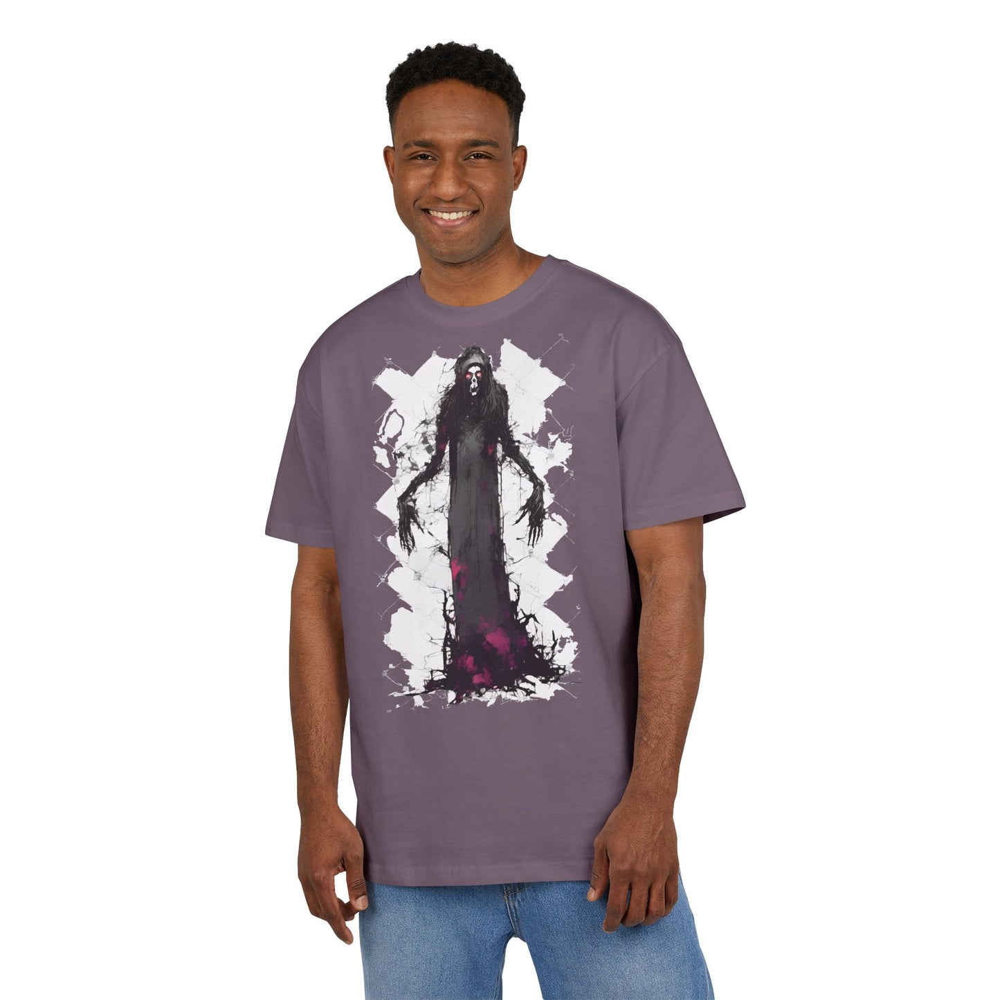 Eerie Spirit Unisex Heavy Oversize Tee, Halloween Costume T-Shirt, Casual Graphic Shirt, Gothic Tee, Spooky Art Apparel