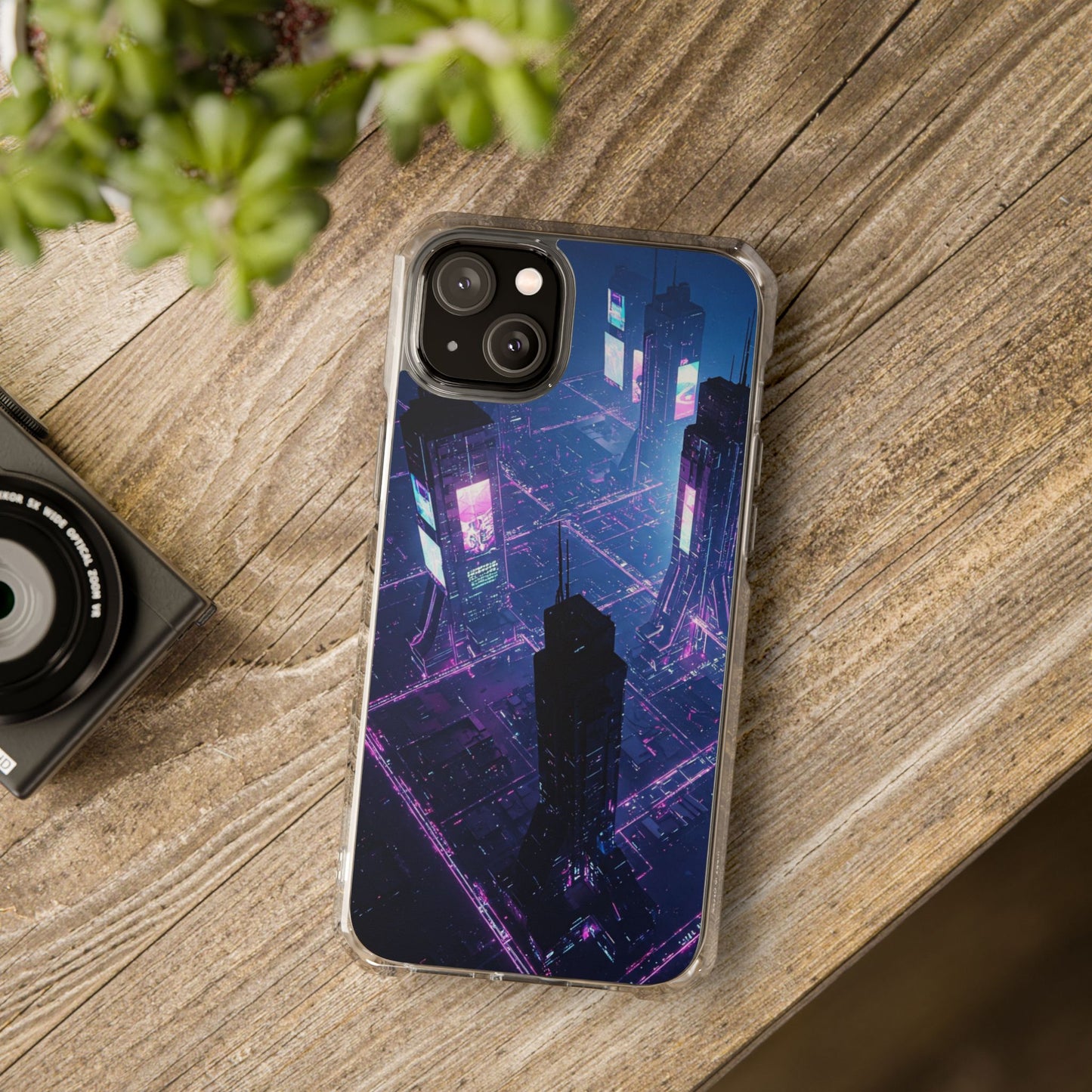 Futuristic Cityscape Phone Case, Customizable Clear Impact Case, Gift for Tech Lovers, Unique Phone Accessory, Aesthetic Cell Phone Cover