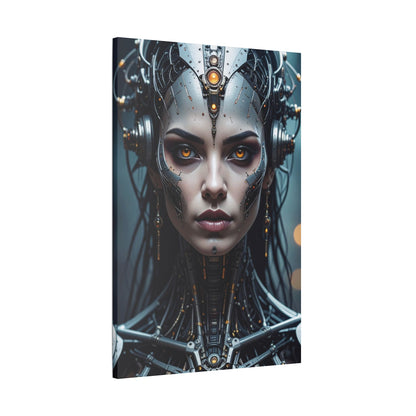 Futuristic Stretched Canvas Art, Cyberpunk Wall Décor, Unique Home Decor, Robot Portrait, Gothic Art Giveaway