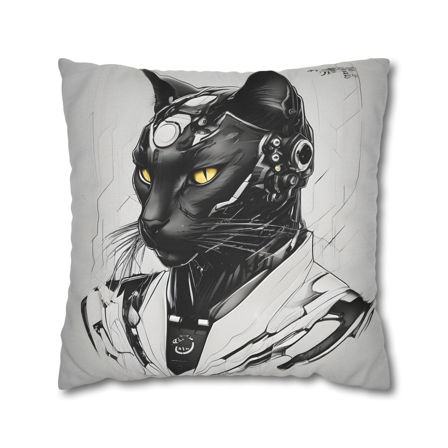 Square Pillowcase with Edgy Futuristic Cat Design