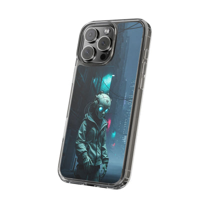 Futuristic Clear Phone Case with Neon City Design
