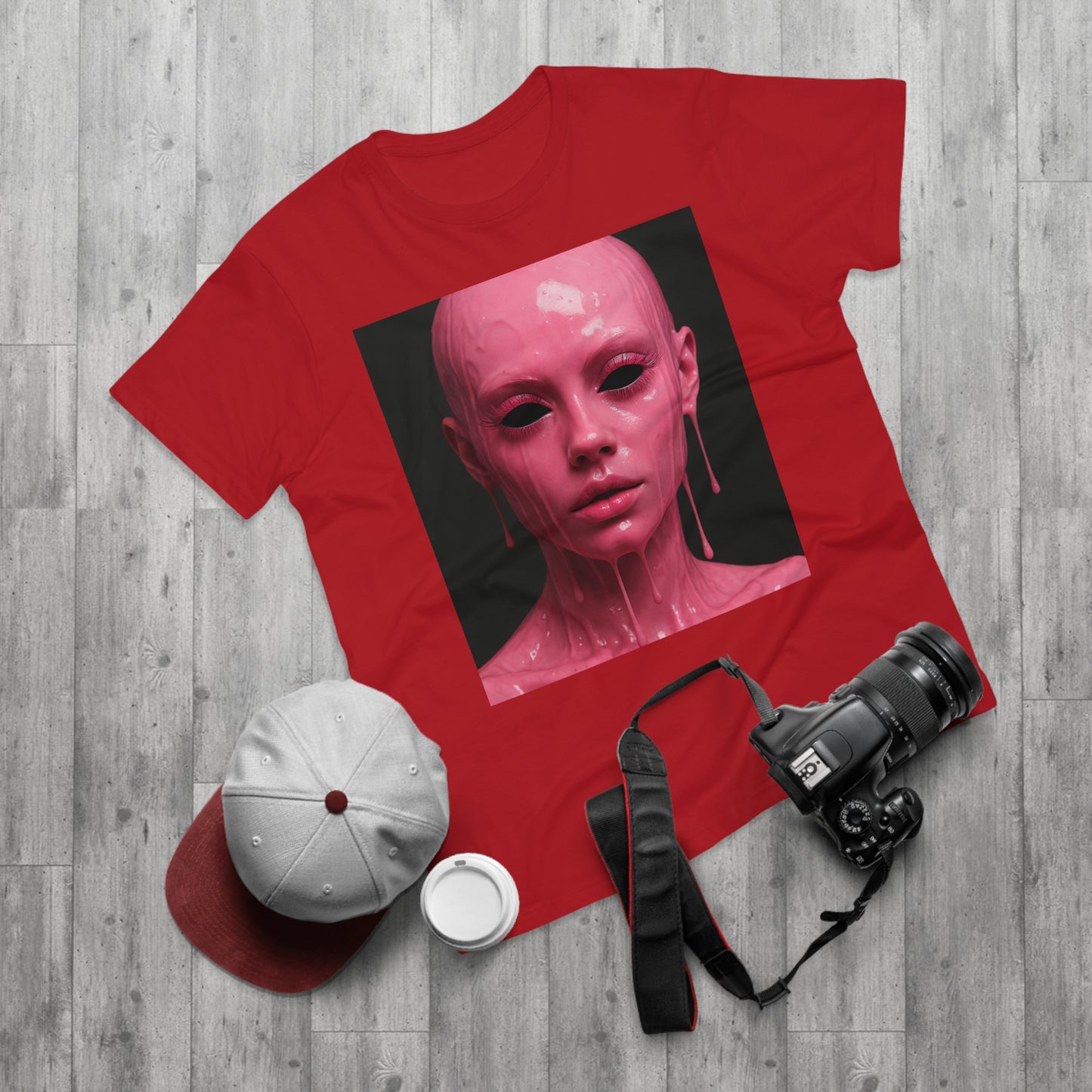 Artistic Pink Melting Face T-Shirt - Trendy Graphic Tee, Unique Gift, Statement Apparel, Festival Wear, Occasional Fashion, Street Style