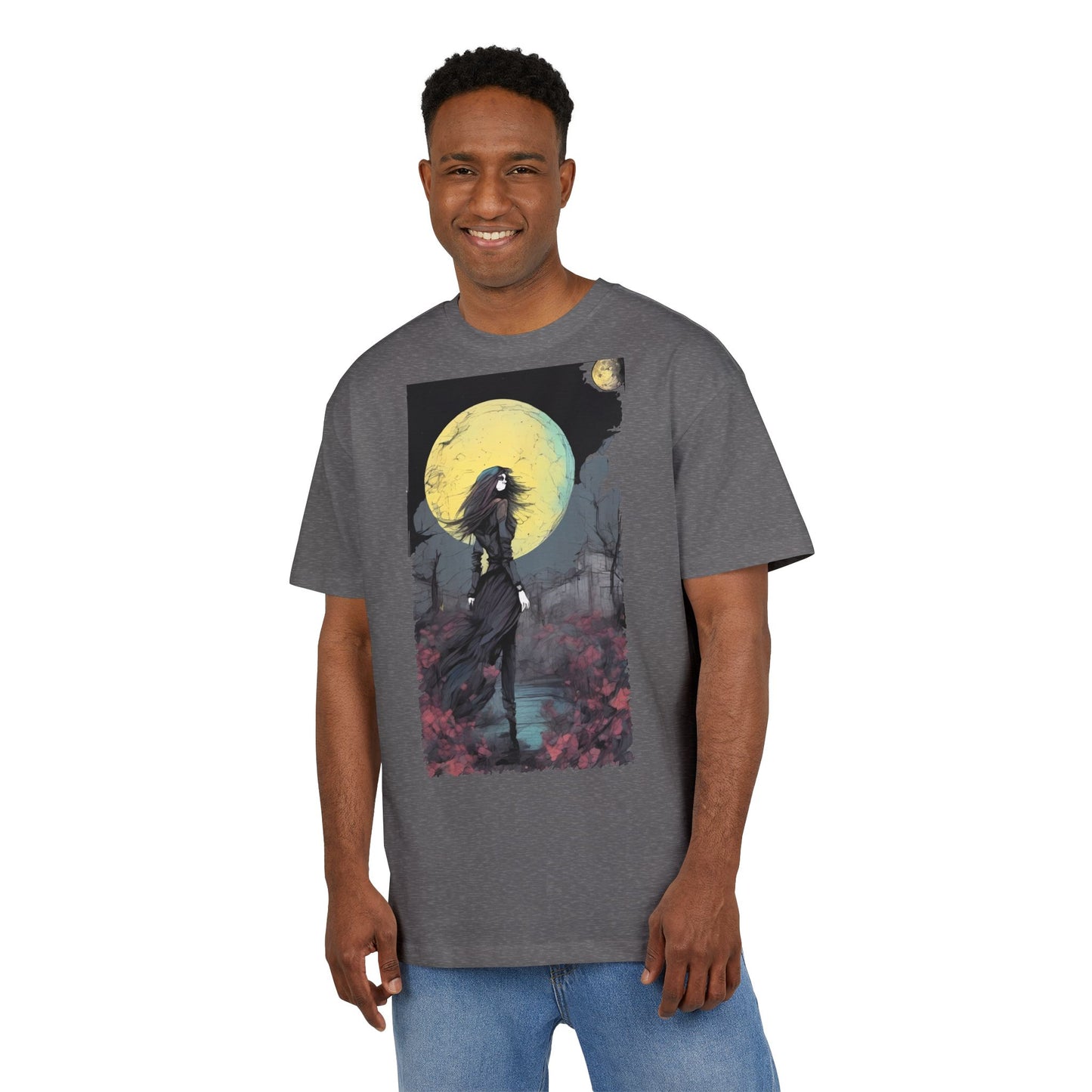 Moonlit Witch Oversize Tee, Cozy Casual Wear, Halloween Outfit, Gothic Style, Gift for Her, Everyday Fashion