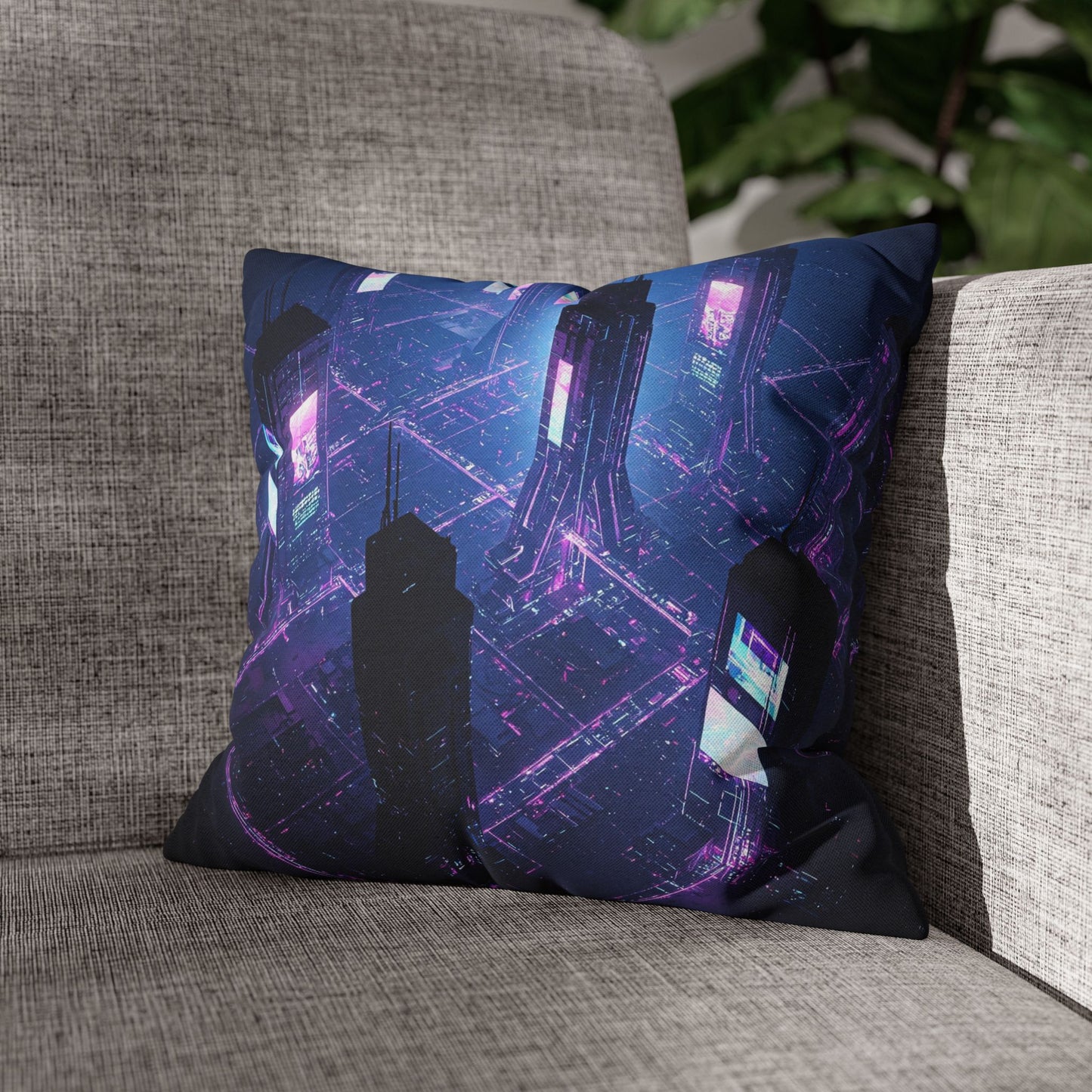 Futuristic Cityscape Pillowcase, Home Decor, Throw Pillow Cover, Gift for Gamers, Cyberpunk Vibe, Modern Bedroom Accent