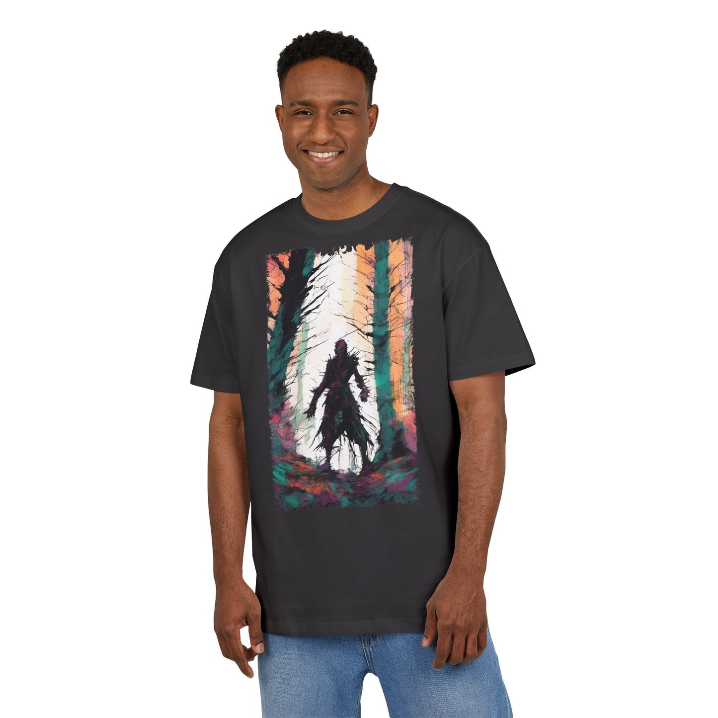 Artistic Oversized Tee - Forest Silhouette Design, Casual Unisex Fashion, Perfect for Nature Lovers, Gift for Friends, Relaxed Everyday Wear