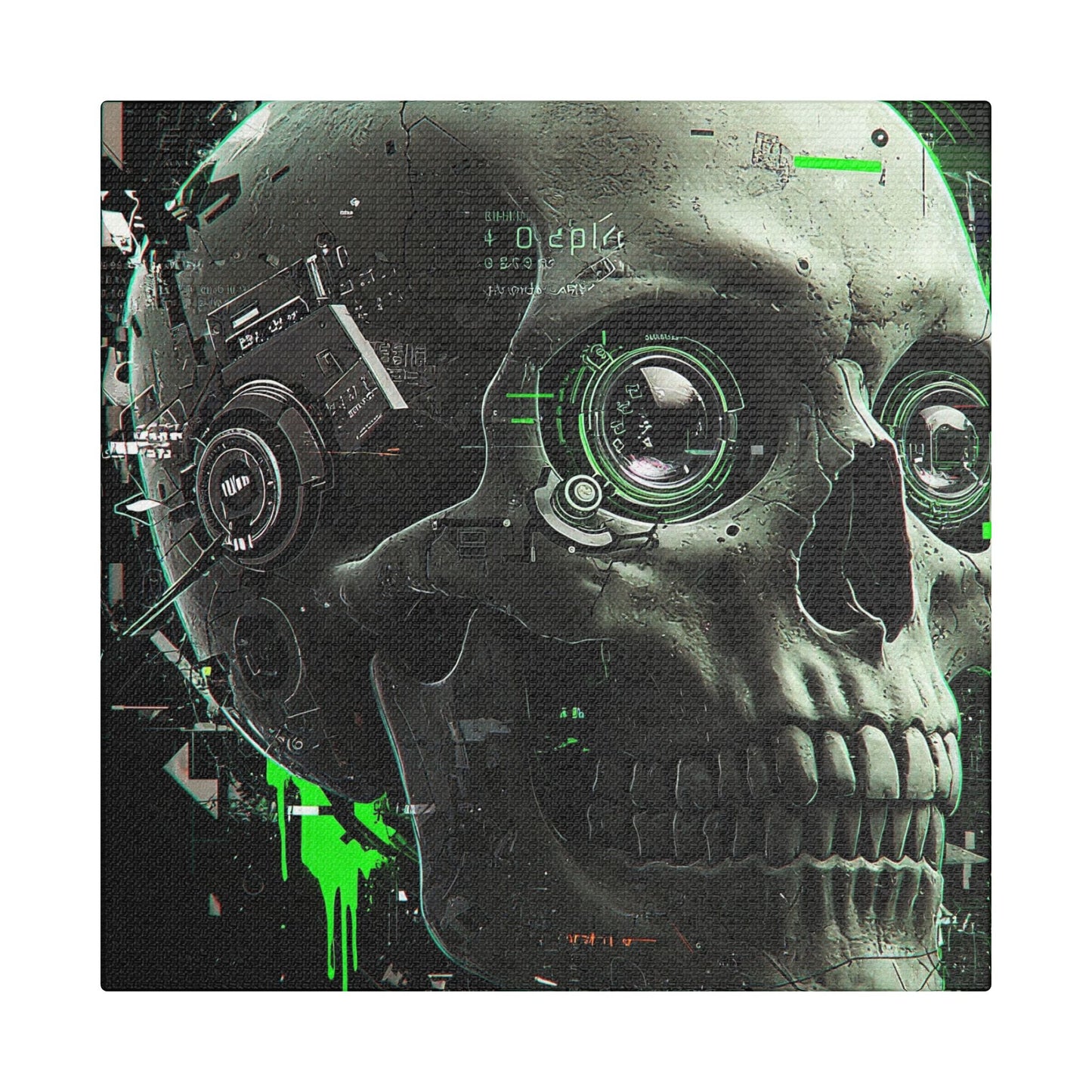 Techno Skull Canvas Art Print, Cyberpunk Wall Decor, Edgy Home Aesthetic, Gothic Gift for Him, Halloween Decoration, Modern Artwork