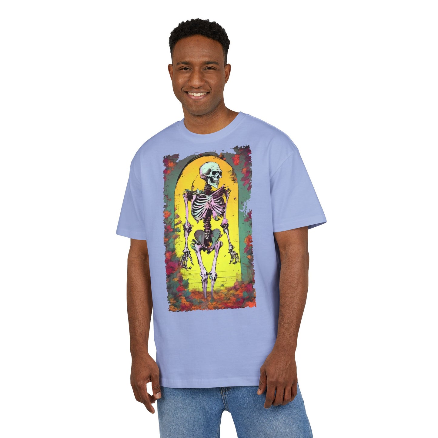 Skeleton Graphic Oversize Tee - Unisex Halloween Shirt, Comfortable Casual Wear, Spooky Vibes, Perfect for Parties and Everyday