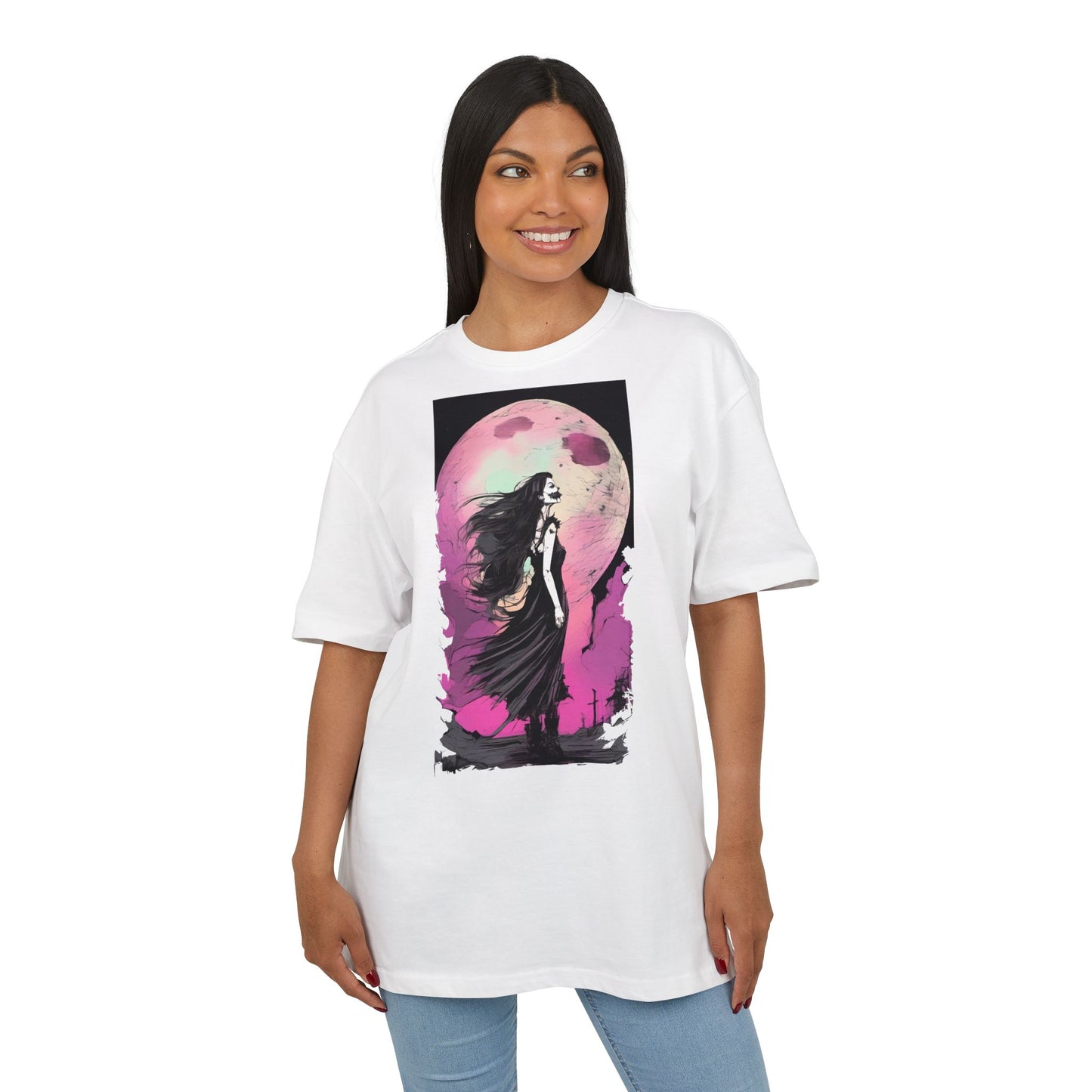 Unisex Heavy Oversize Tee with Moonlit Design, Graphic Tee for Night Lovers, Alternative Fashion, Halloween Shirt, Gift for Her