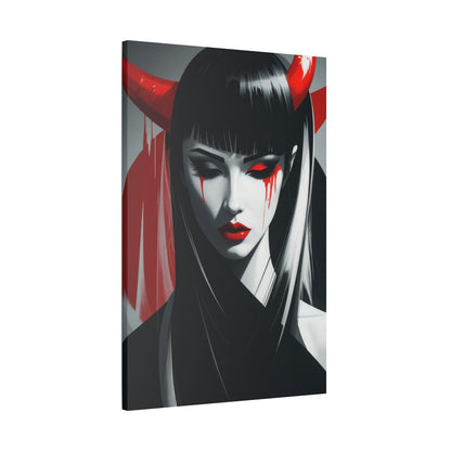 Japanese Art Canvas, Stretched Wall Art, Modern Home Decor, Red and Black Portrait, Unique Gift for Art Lovers, Asian Aesthetic