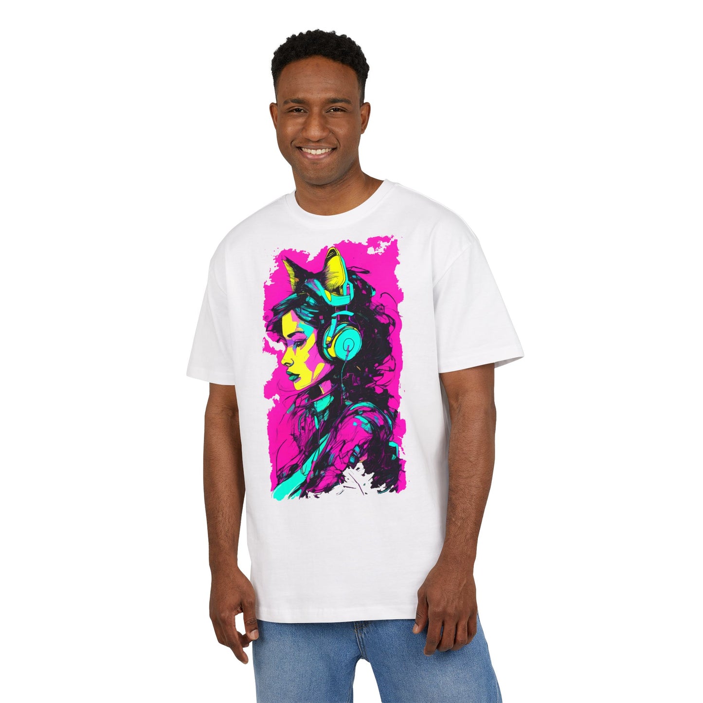 Vibrant Music Lover's Tee, Unisex Heavy Oversize Tee, Trendy Graphic Shirt, Colorful Art Top, Perfect for Festivals and Gifts