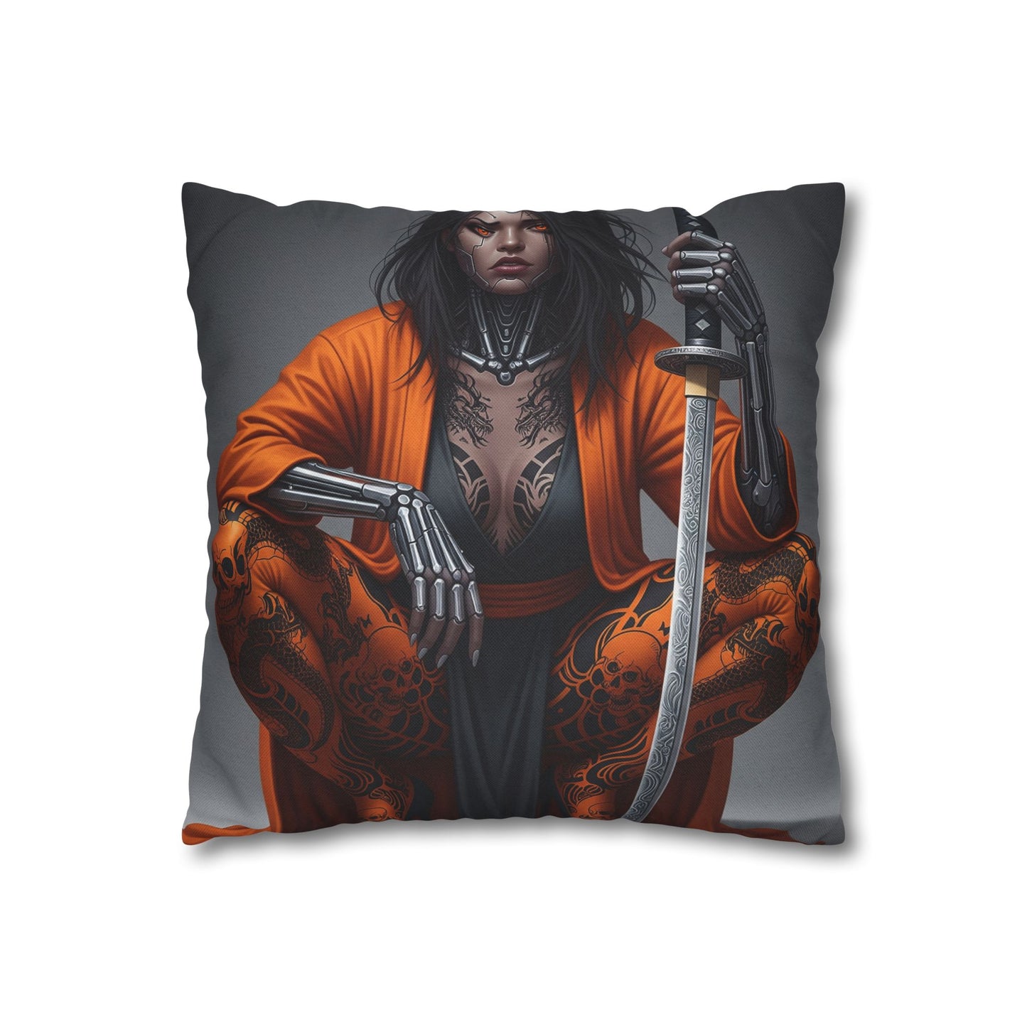 Fierce Warrior Design Pillowcase, Unique Home Decor, Boho Accent Pillow, Anime Art, Gift for Her, Cosplay Lovers