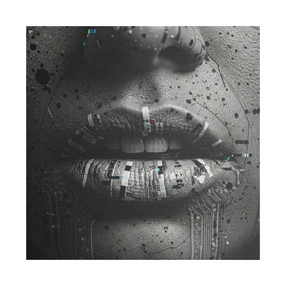 Gothic Lips Art Canvas, Digital Art Print, Unique Home Decor, Contemporary Wall Art, Cyberpunk Aesthetic, Perfect Gift