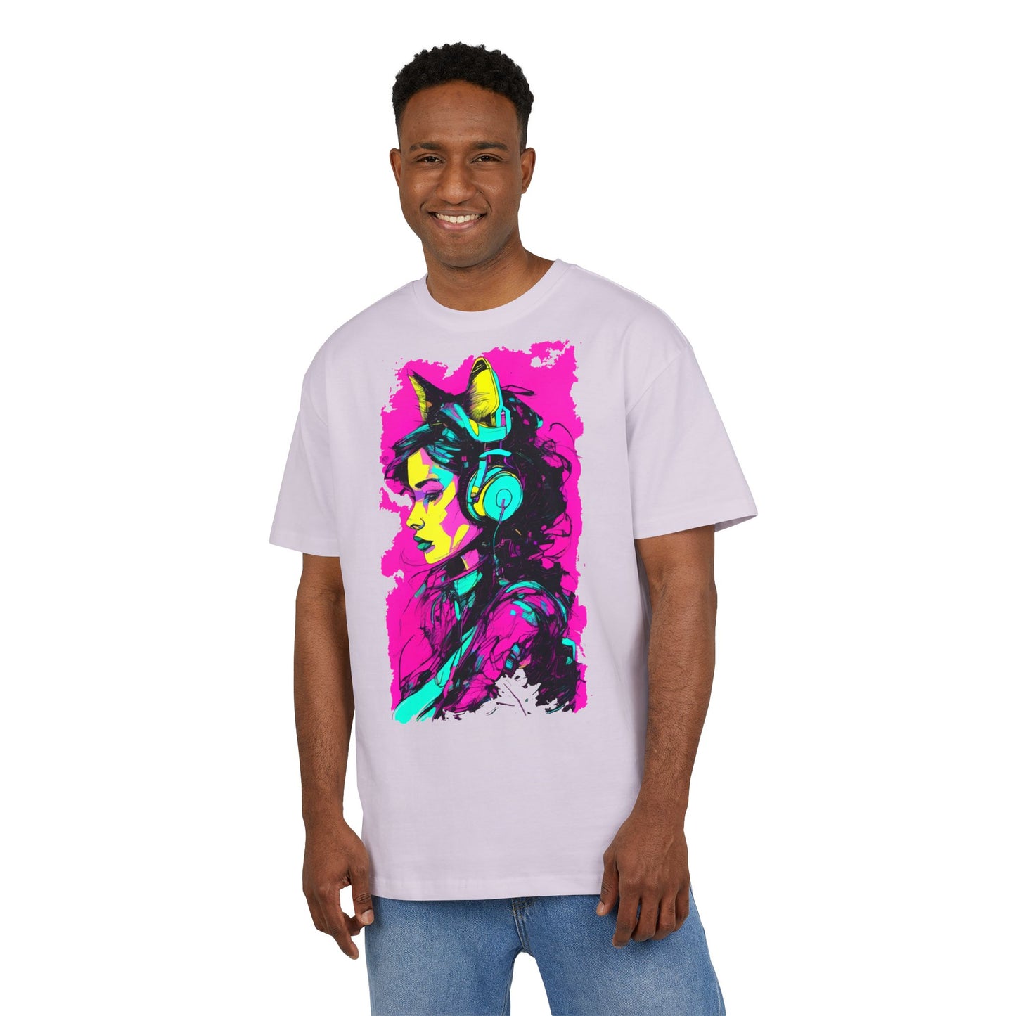 Vibrant Music Lover's Tee, Unisex Heavy Oversize Tee, Trendy Graphic Shirt, Colorful Art Top, Perfect for Festivals and Gifts