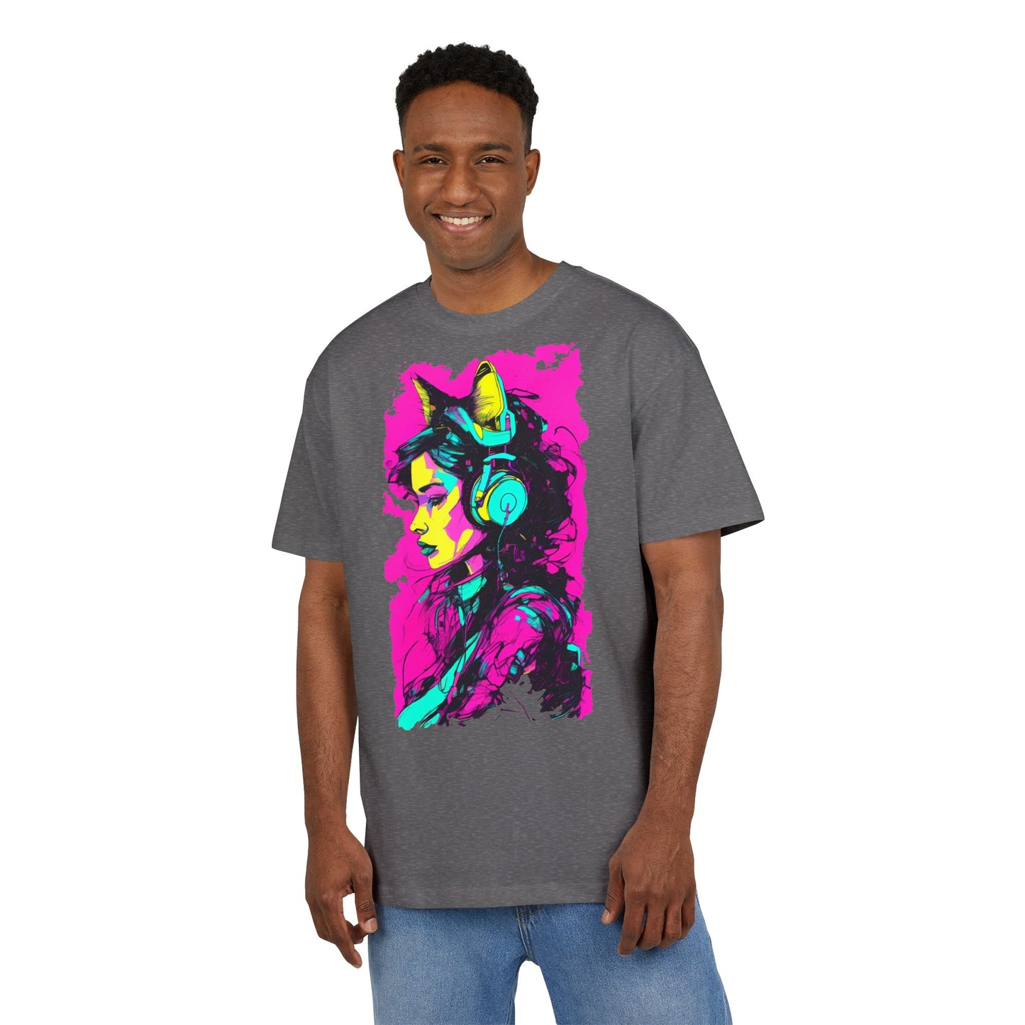 Vibrant Music Lover's Tee, Unisex Heavy Oversize Tee, Trendy Graphic Shirt, Colorful Art Top, Perfect for Festivals and Gifts
