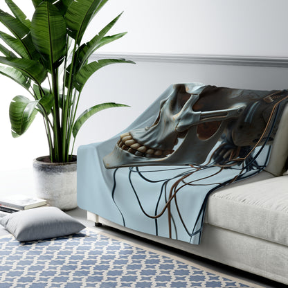 Sherpa Fleece Blanket with Futuristic Skull Design