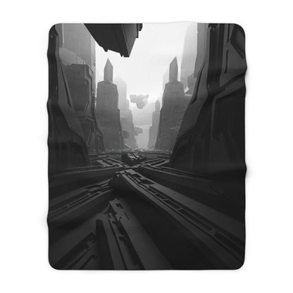 Futuristic Sherpa Fleece Blanket - Cozy Throw for Sci-Fi Lovers