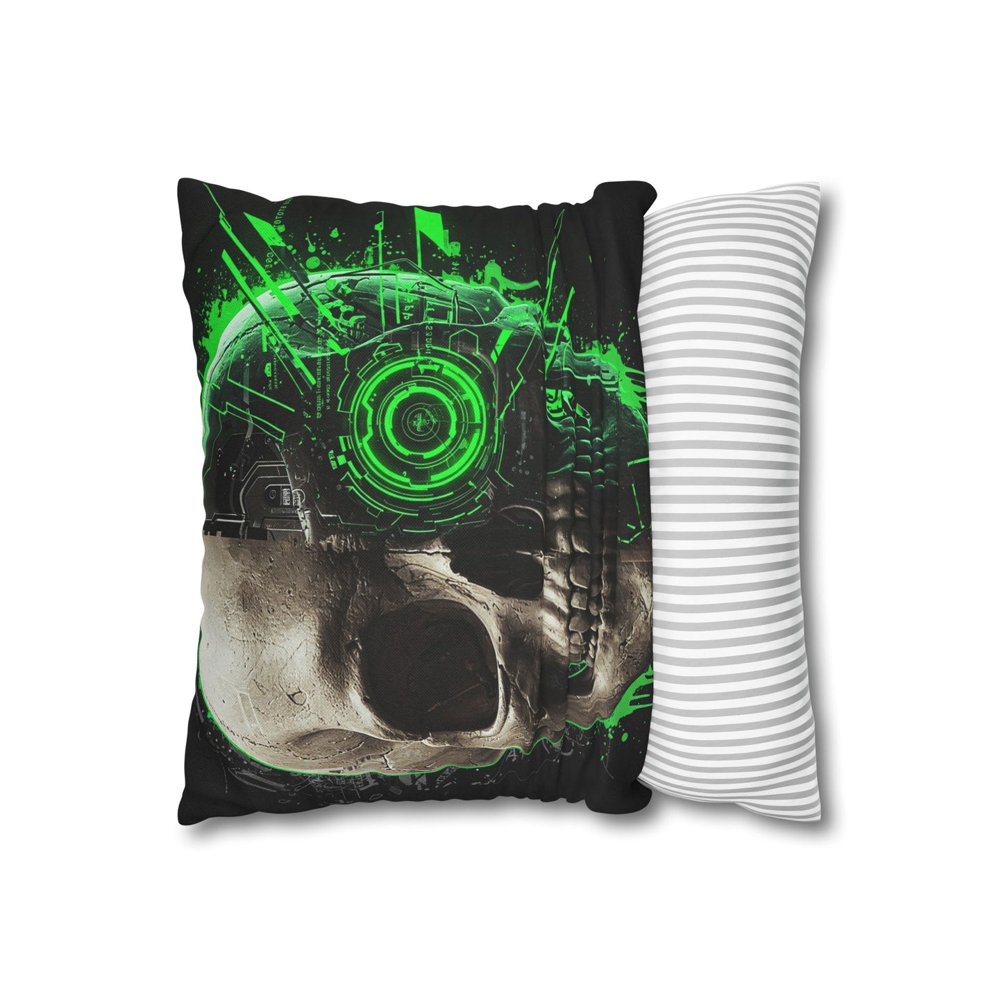 Futuristic Skull Pillowcase | Gothic Decor, Cyberpunk Home Accessories, Unique Gift, Halloween Decor, Throw Pillow