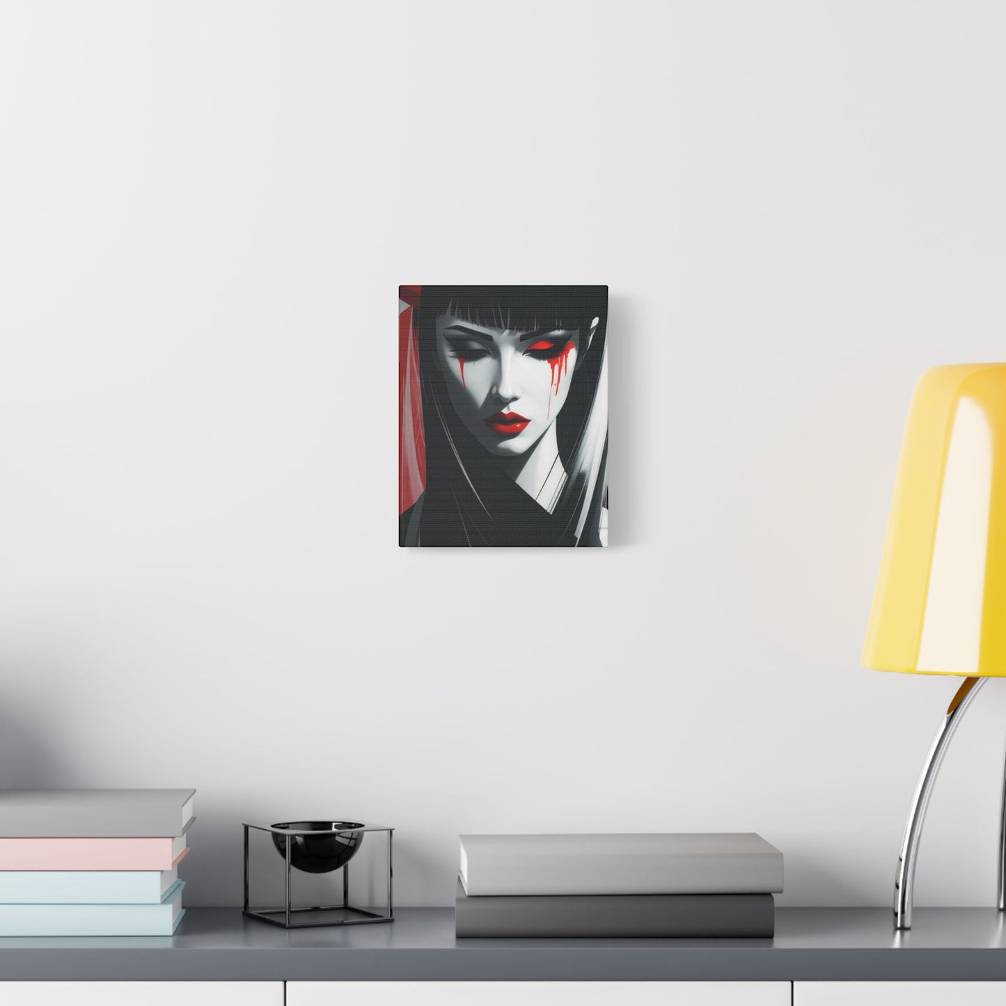 Japanese Art Canvas, Stretched Wall Art, Modern Home Decor, Red and Black Portrait, Unique Gift for Art Lovers, Asian Aesthetic