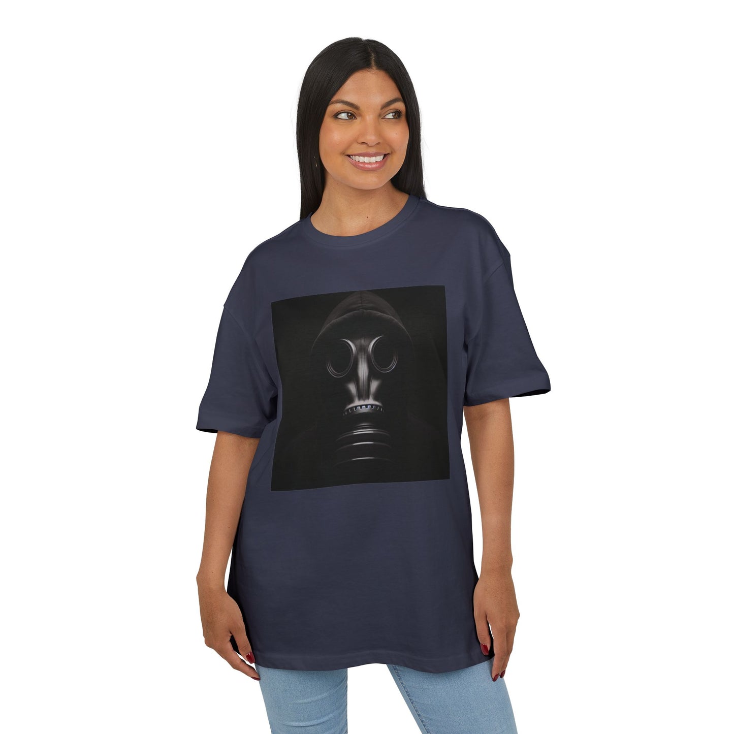 Unisex Heavy Oversize Tee with Bold Gas Mask Design, Streetwear, Artistic Tee, Gift for Trendsetters, Casual Wear, Grunge Fashion