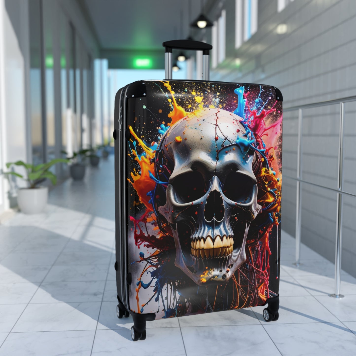 Skull Art Suitcase - Travel Case for Adventurers, Unique Luggage, Gift for Goths, Curated Travel Gear, Eye-Catching Baggage