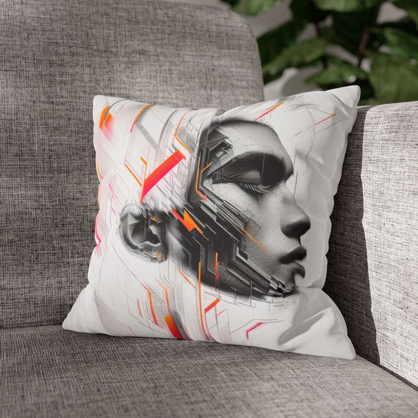 Futuristic Art Pillowcase - Modern Home Decor, Geometric Throw Pillow, Gift for Tech Lovers, Contemporary Accent Cushion