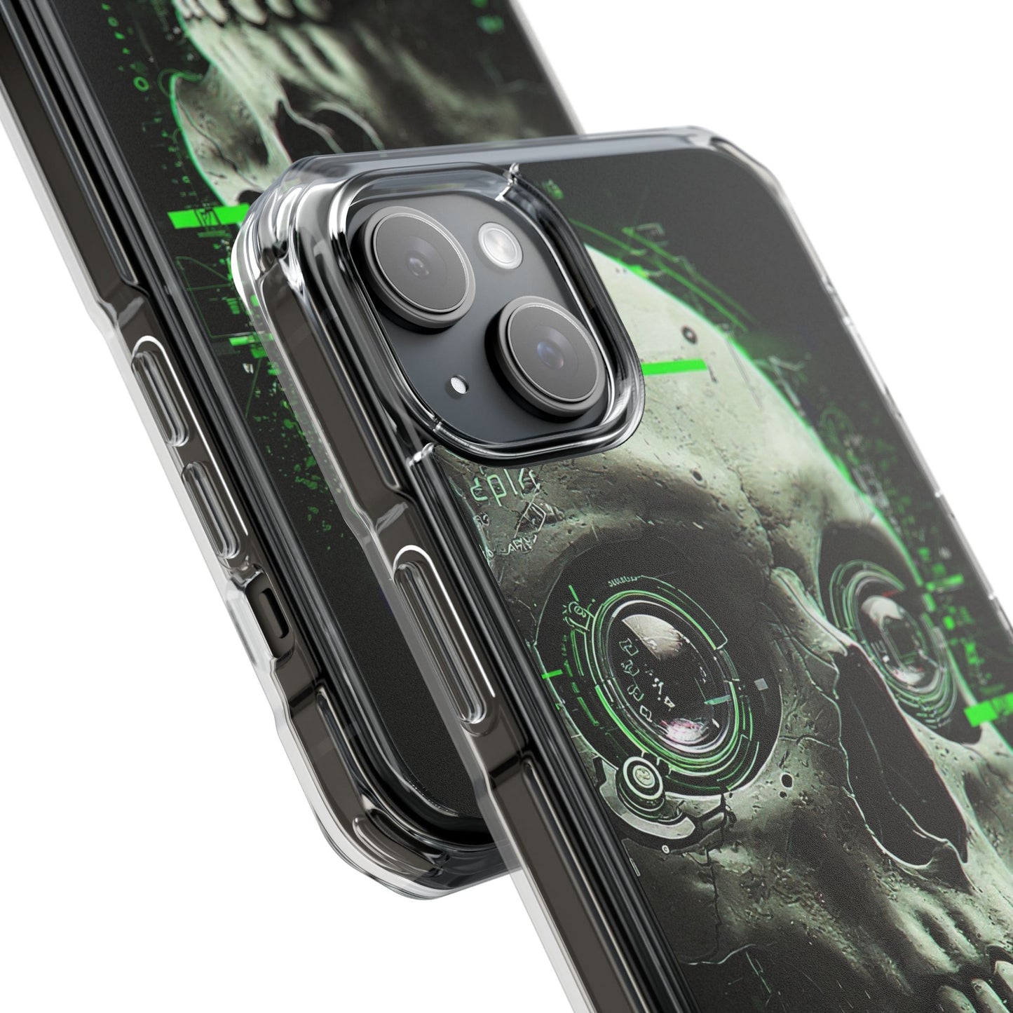 Gothic Skull Phone Case, Cyberpunk Design, Clear Impact Protection, Unique Gift for Him, Halloween Accessories, Tech Lover