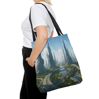 Futuristic Cityscape Tote Bag, Eco-Friendly Bag, Art Print Tote, Unique Shoulder Bag, Travel Tote, Stylish Shopping Bag, Gift for Her