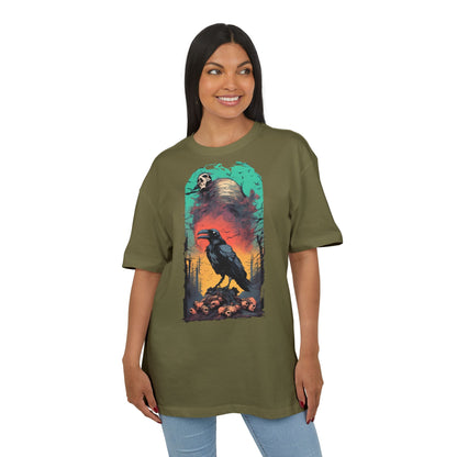 Mystical Raven Oversize Tee: Boho Style, Unisex Graphic T-Shirt for Nature Lovers, Festival Wear, Halloween, Gift Ideas