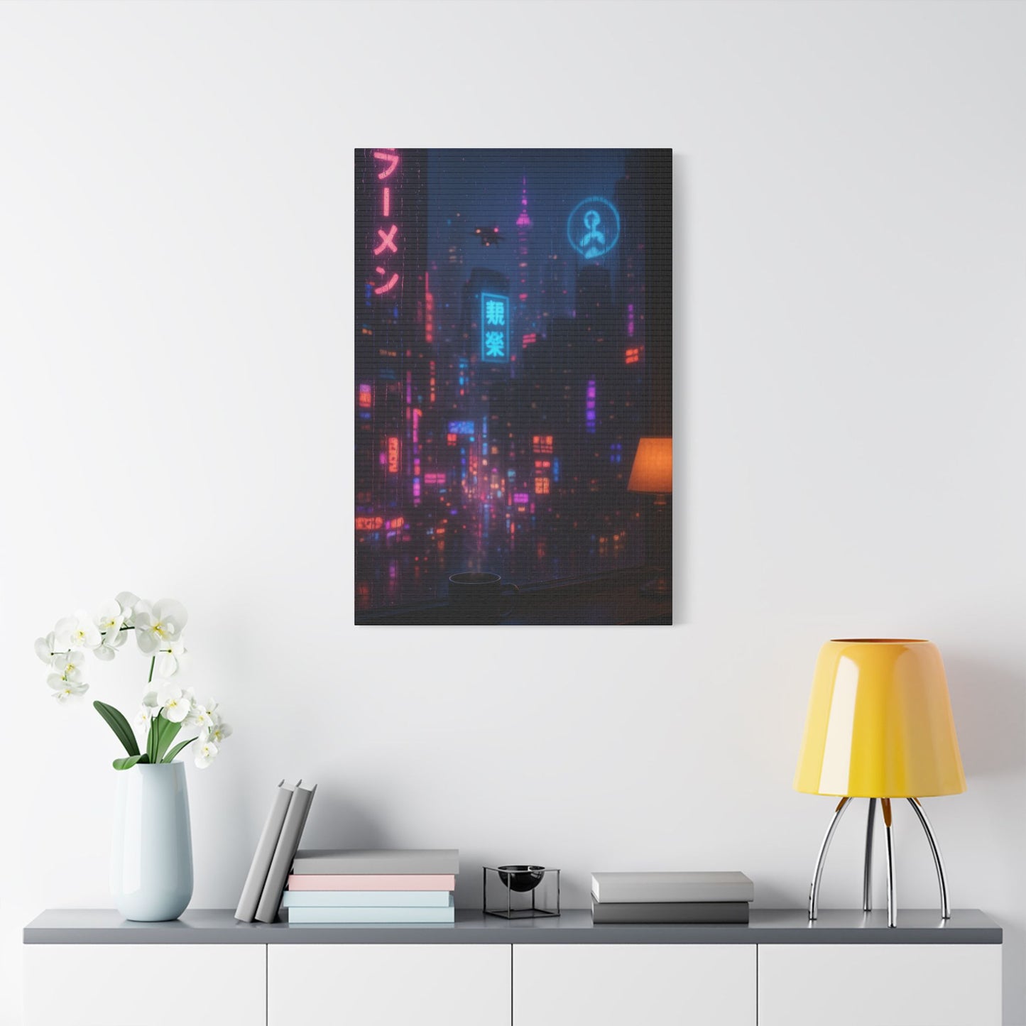 Urban Neon Art Canvas, Modern Wall Decor, Cyberpunk Artwork, Home Office Decoration, Gallery Style Print