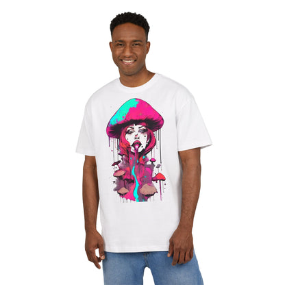 Vibrant Mushroom Art Unisex Heavy Oversize Tee, Funky T-Shirt, Artistic Casual Wear, Gift for Art Lovers, Unique Streetwear