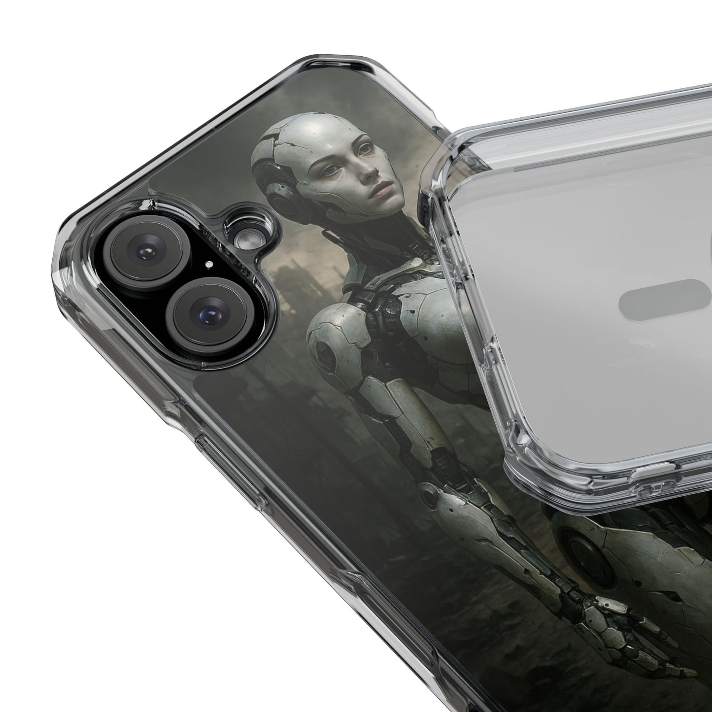 Futuristic Phone Case, Clear Impact Case with Sci-Fi Design, Smartphone Protection, Cyberpunk Aesthetic, Gift for Tech Lovers