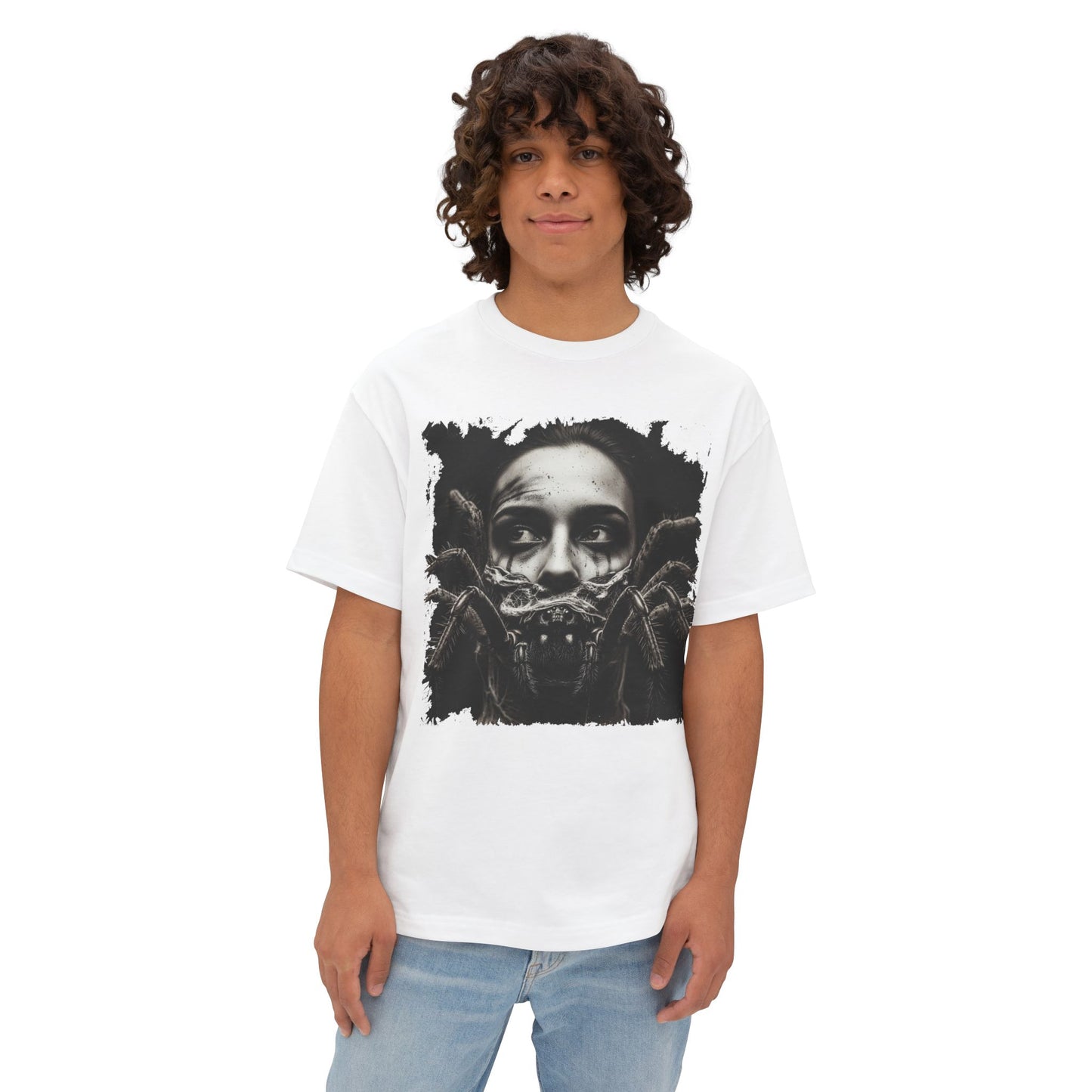 Eerie Spider Graphic Unisex Boxy Tee, Creepy Shirt for Halloween, Casual Wear, Street Fashion, Unique Gift for Spooky Season