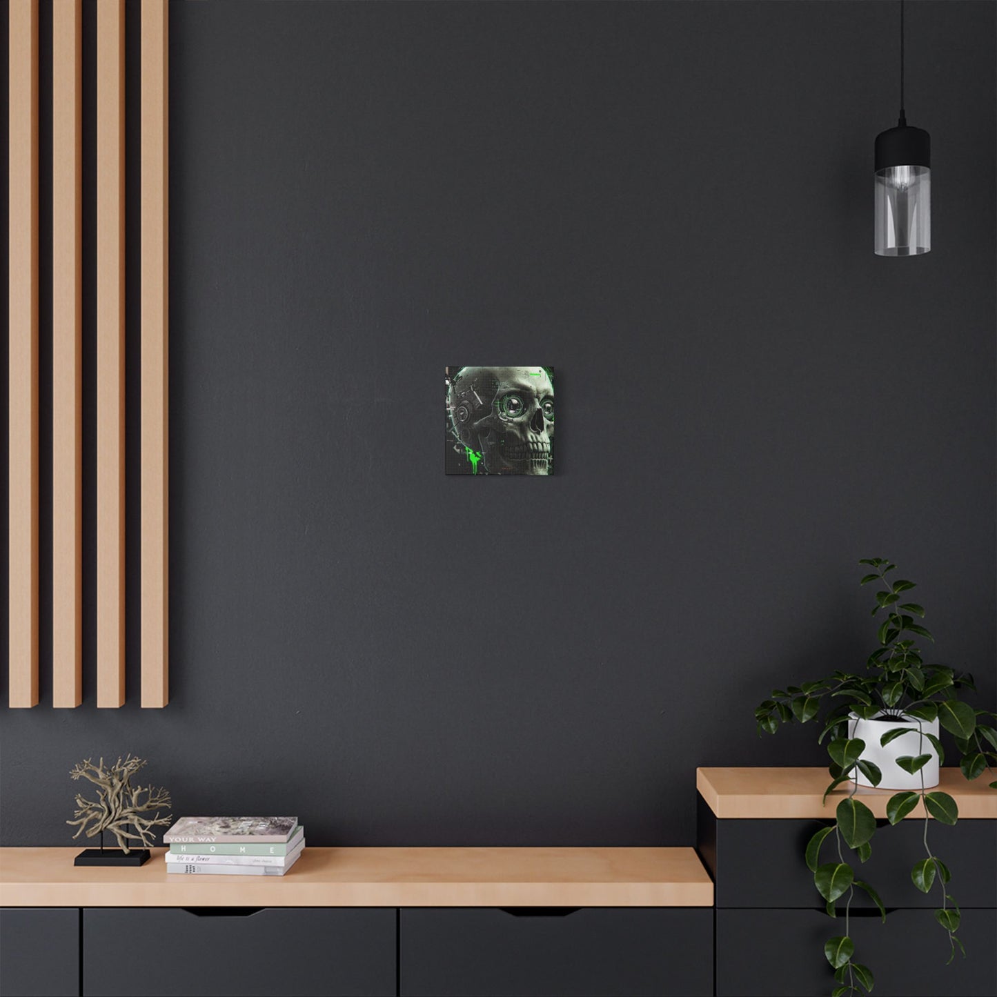 Techno Skull Canvas Art Print, Cyberpunk Wall Decor, Edgy Home Aesthetic, Gothic Gift for Him, Halloween Decoration, Modern Artwork
