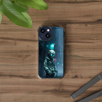 Futuristic Clear Phone Case with Neon City Design