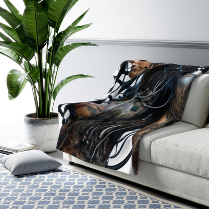 Sherpa Fleece Blanket with Futuristic Cyber Design