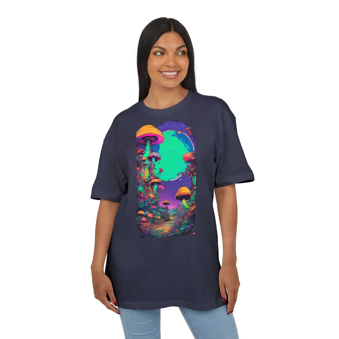 Psychedelic Mushroom Oversize Tee, Unisex Heavyweight Shirt, Bohemian Fashion, Festival Wear, Nature Lover Gift
