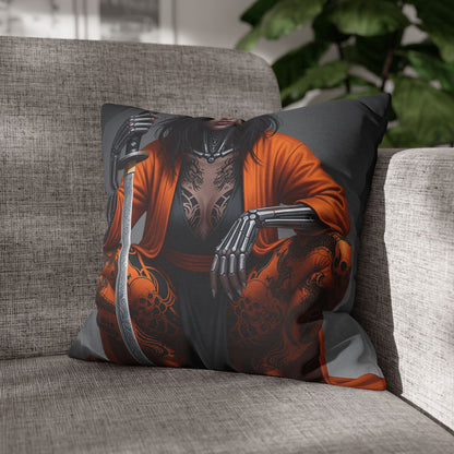 Fierce Warrior Design Pillowcase, Unique Home Decor, Boho Accent Pillow, Anime Art, Gift for Her, Cosplay Lovers