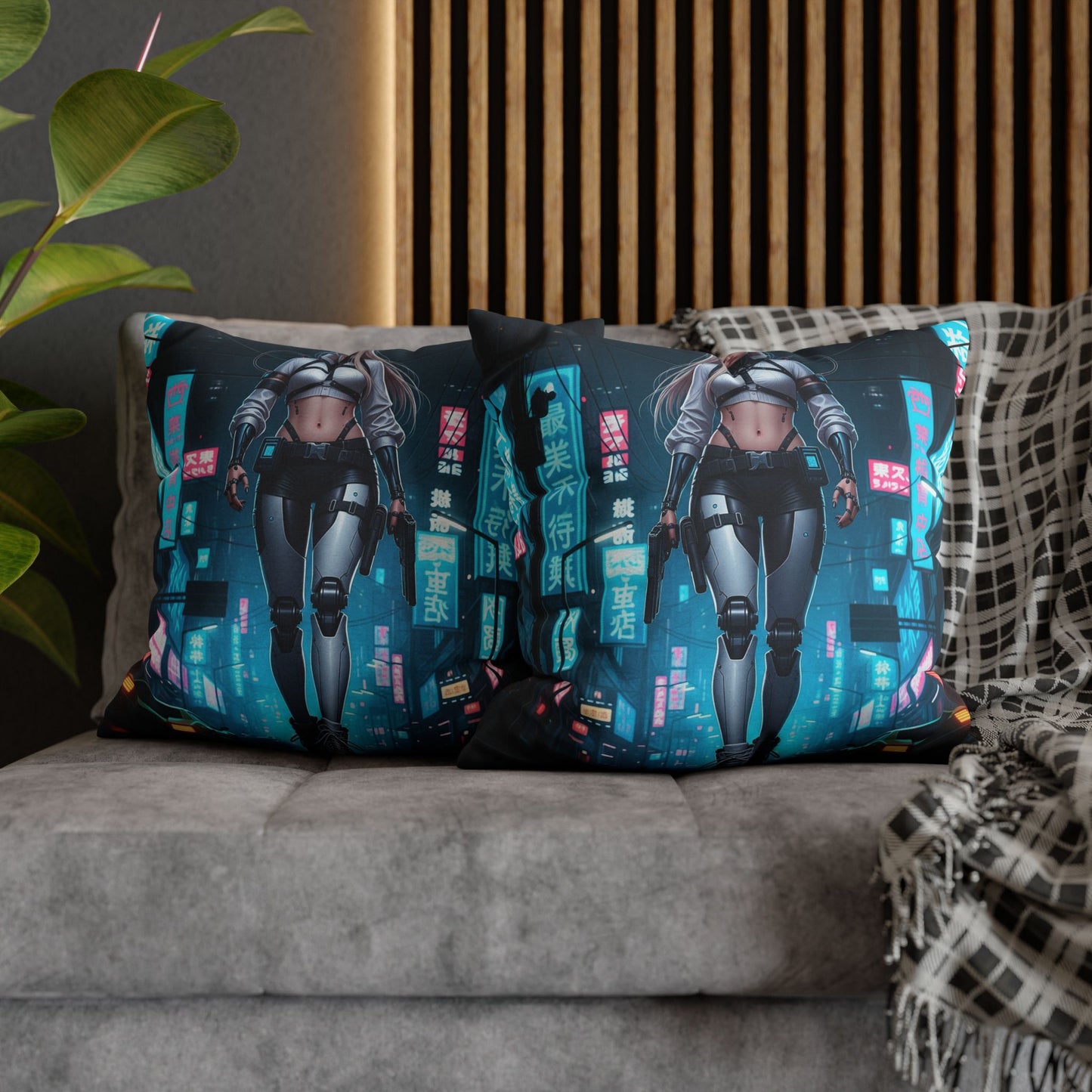 Futuristic Cyberpunk Pillowcase, Cozy Home Decor, Modern Sofa Cushion, Unique Gift for Gamers, Bedroom Accent