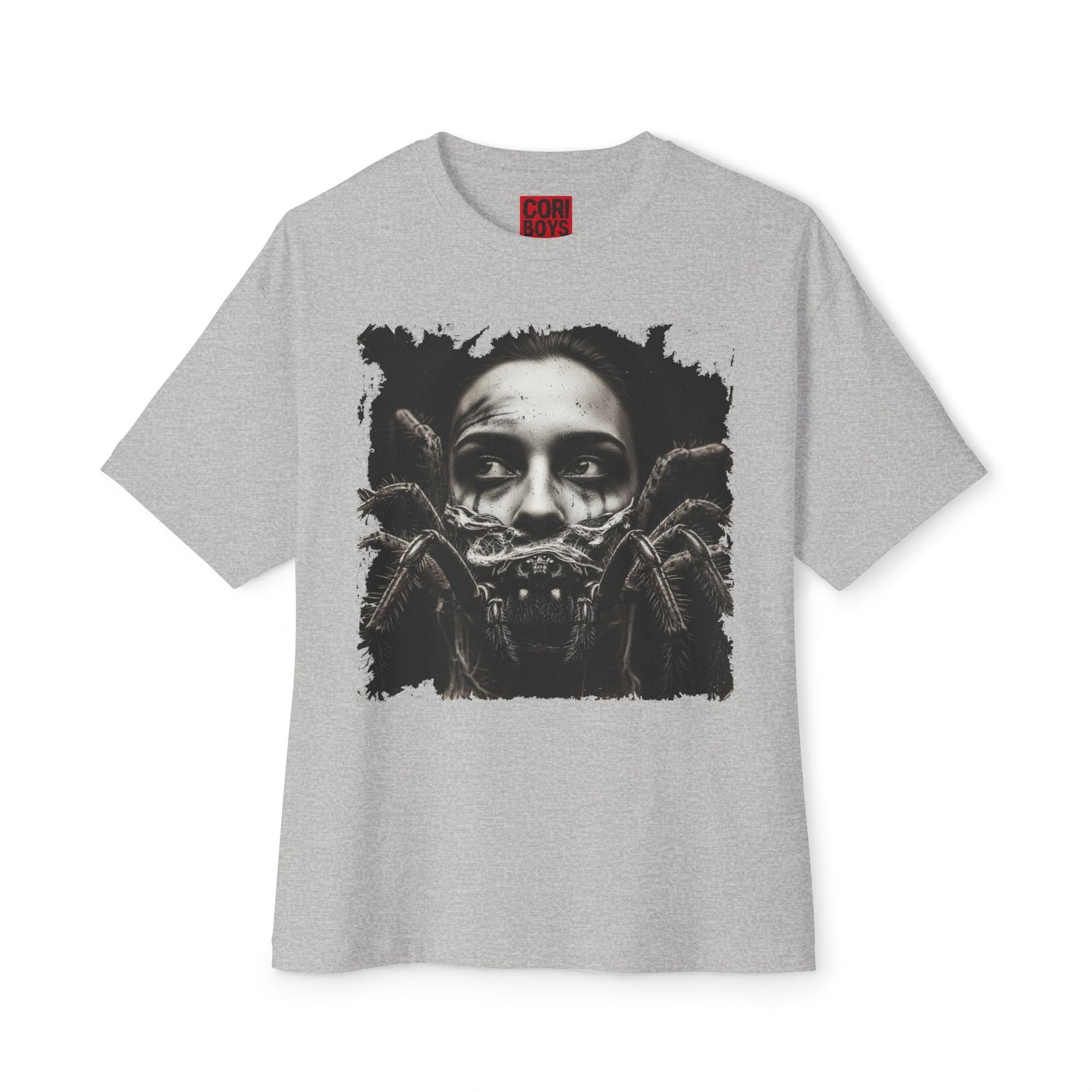 Eerie Spider Graphic Unisex Boxy Tee, Creepy Shirt for Halloween, Casual Wear, Street Fashion, Unique Gift for Spooky Season