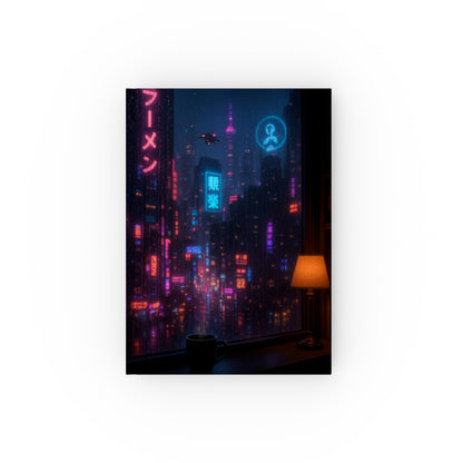 Neon Cityscape Hard Backed Journal, Aesthetic Notebook for Writers, Gift for Students, Travel Diary, Inspirational Journal