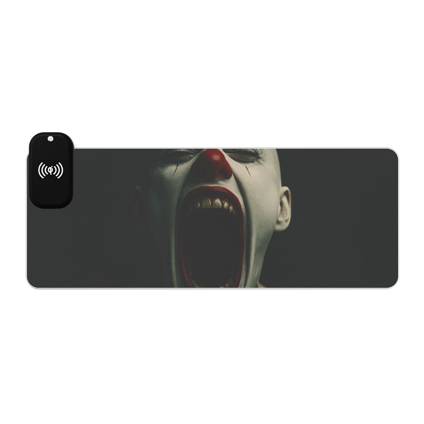 LED Gaming Mouse Pad with Wireless Charging - Creepy Clown Design, RGB Light Up Desk Mat, Gamer Gift, Office Decor, Halloween Accessory