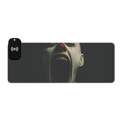 LED Gaming Mouse Pad with Wireless Charging - Creepy Clown Design, RGB Light Up Desk Mat, Gamer Gift, Office Decor, Halloween Accessory