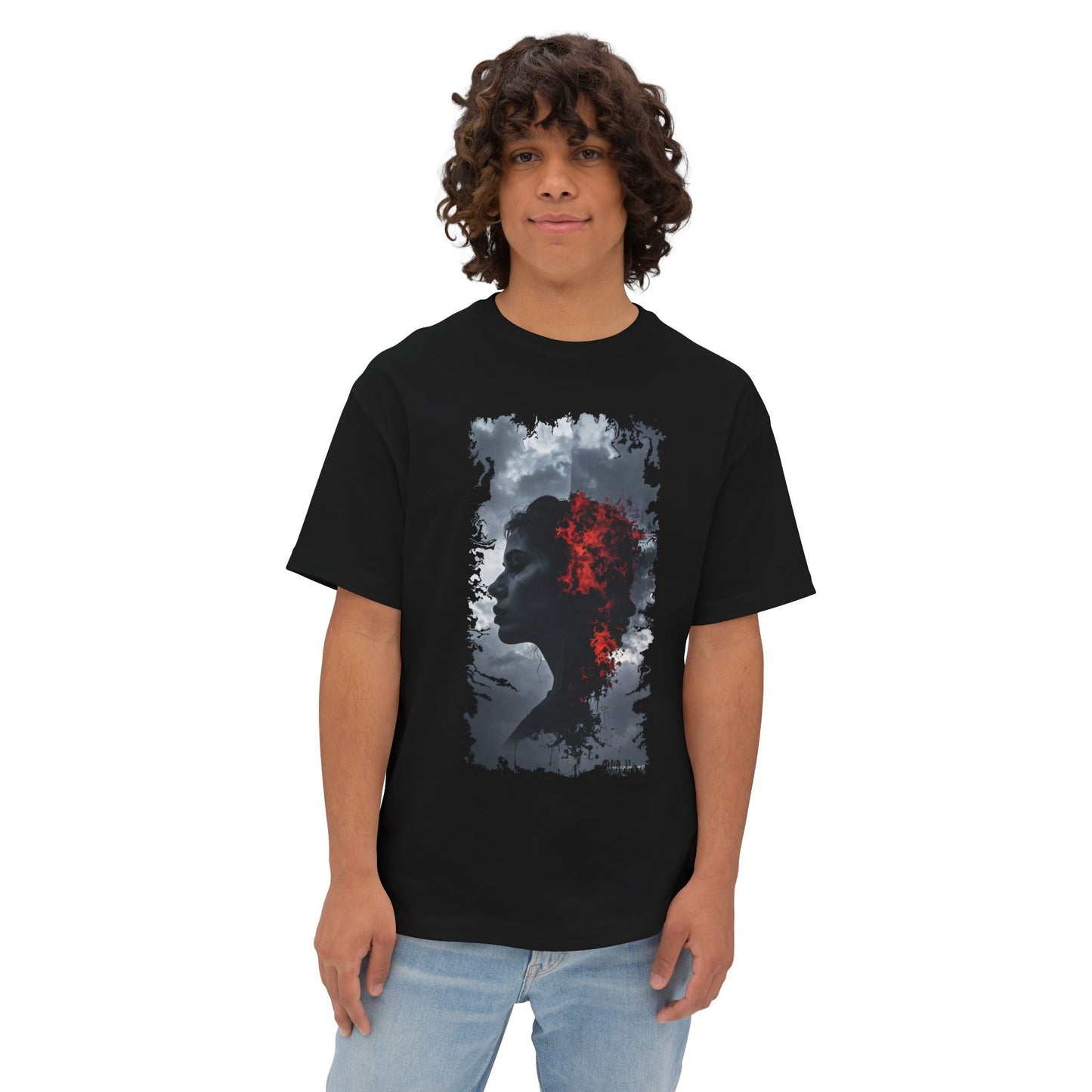 Stylish Oversized Boxy Tee with Artistic Profile Design, Casual Streetwear, Graphic T-shirt, Gift for Art Lovers, Everyday Comfort