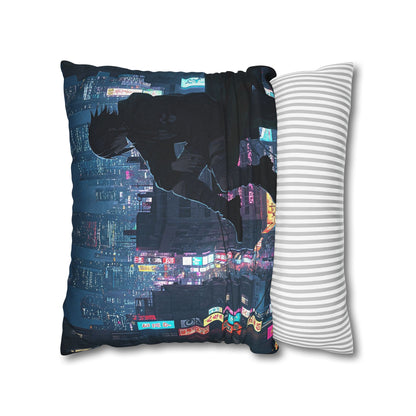 Anime-Inspired Urban Pillowcase, Cozy Home Decor, Nerdy Gift, Bedroom Accent, Cyberpunk Decor, Manga Lover Gift