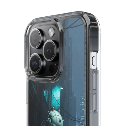 Futuristic Clear Phone Case with Neon City Design