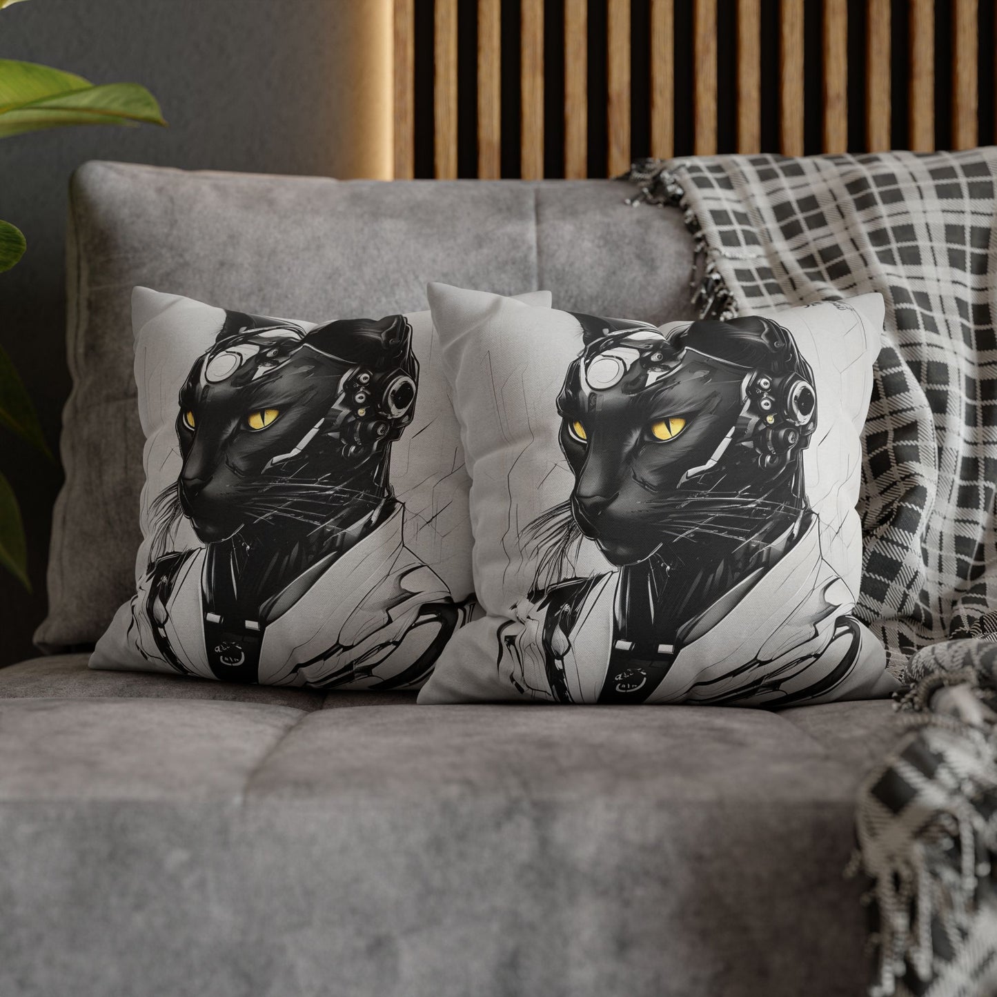 Square Pillowcase with Edgy Futuristic Cat Design