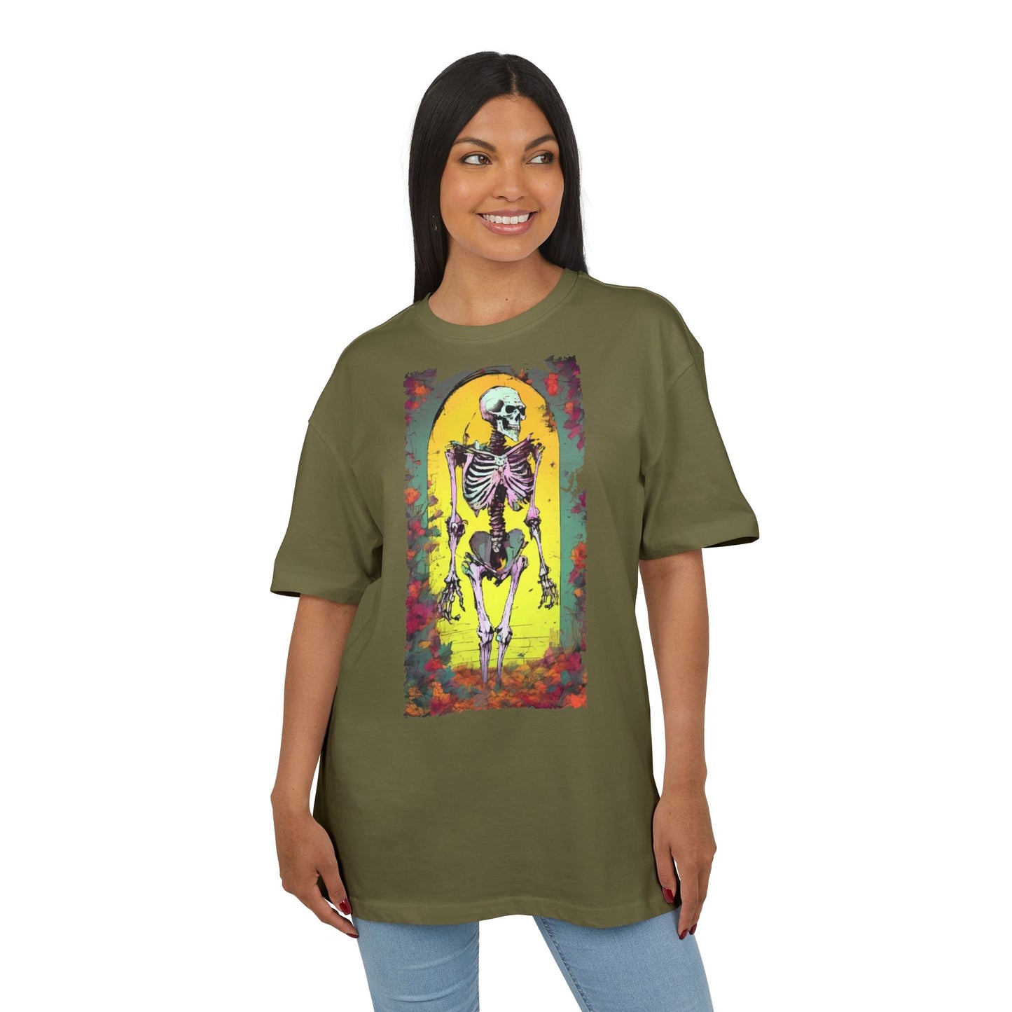 Skeleton Graphic Oversize Tee - Unisex Halloween Shirt, Comfortable Casual Wear, Spooky Vibes, Perfect for Parties and Everyday