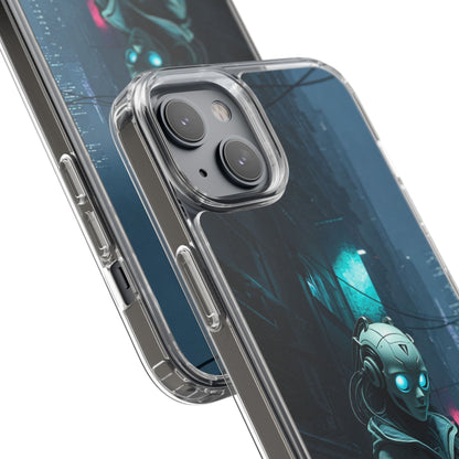 Futuristic Clear Phone Case with Neon City Design