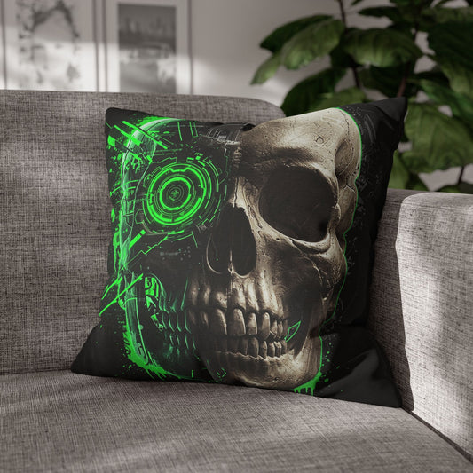 Futuristic Skull Pillowcase | Gothic Decor, Cyberpunk Home Accessories, Unique Gift, Halloween Decor, Throw Pillow